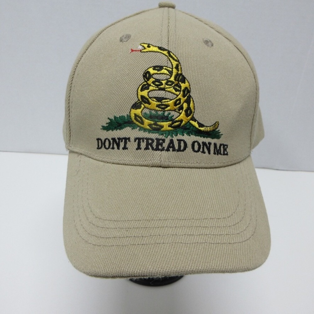 Don't Tread On Me Hat Cap Men OS Adjustable Tan Embroidered Logo Ruffin Flag